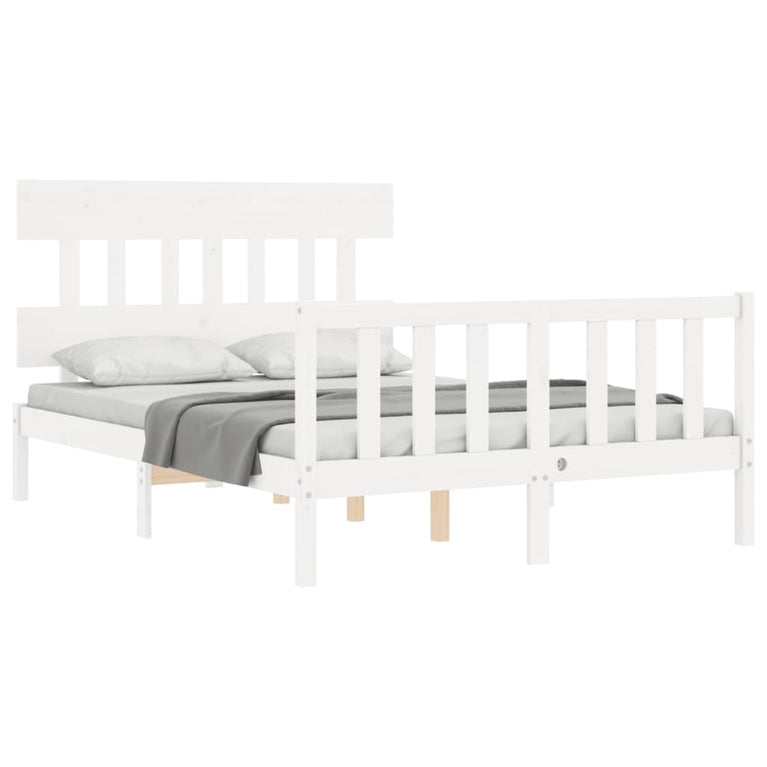 Bedframe met hoofdbord massief hout wit 120x200 cm