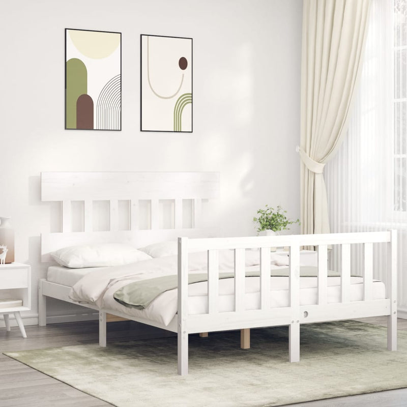 Bedframe met hoofdbord massief hout wit 120x200 cm
