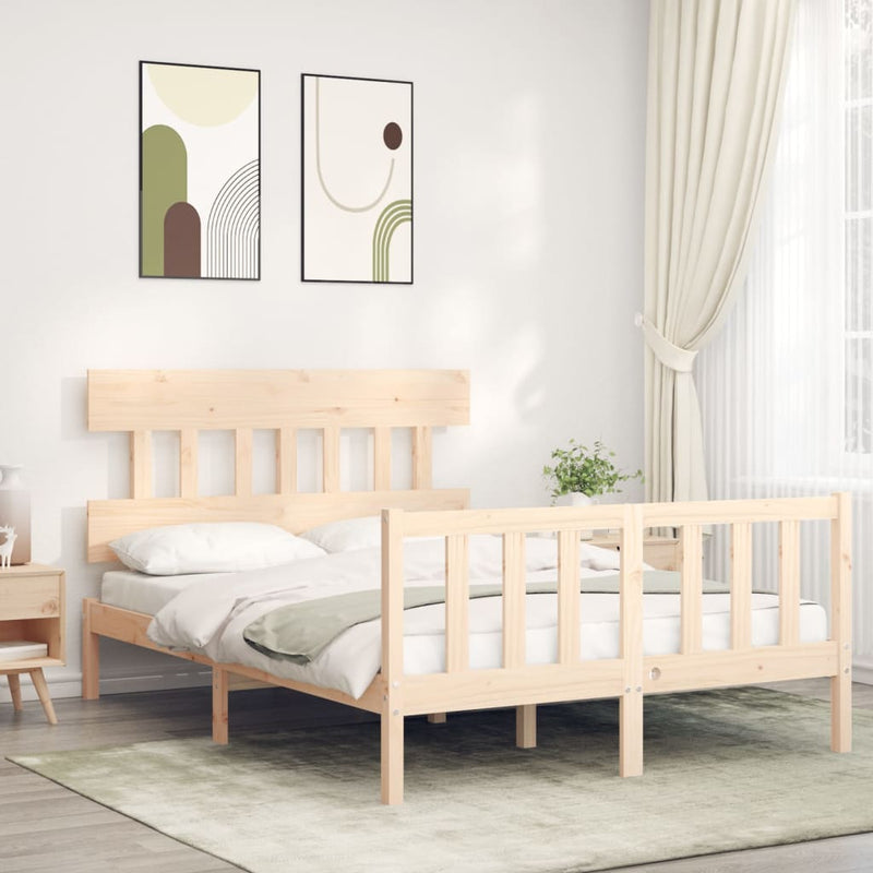 Bedframe met hoofdbord massief hout 140x200 cm