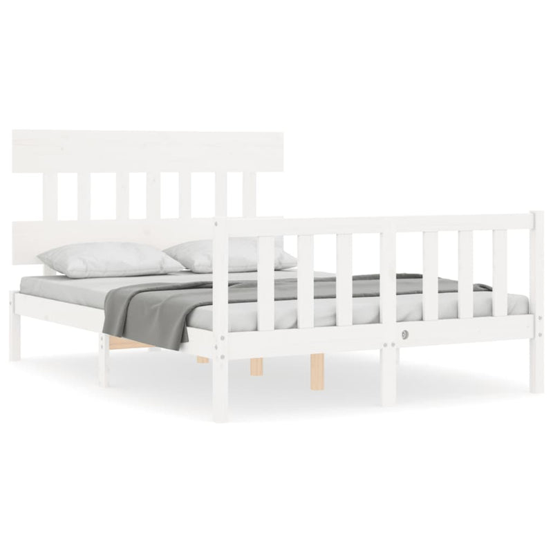 Bedframe met hoofdbord massief hout wit 140x200 cm