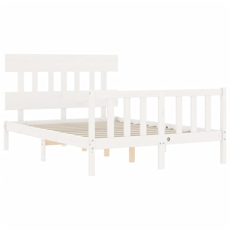 Bedframe met hoofdbord massief hout wit 140x200 cm