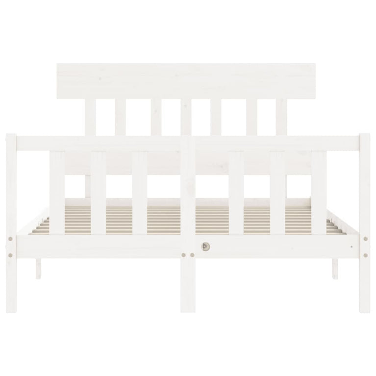 Bedframe met hoofdbord massief hout wit 140x200 cm