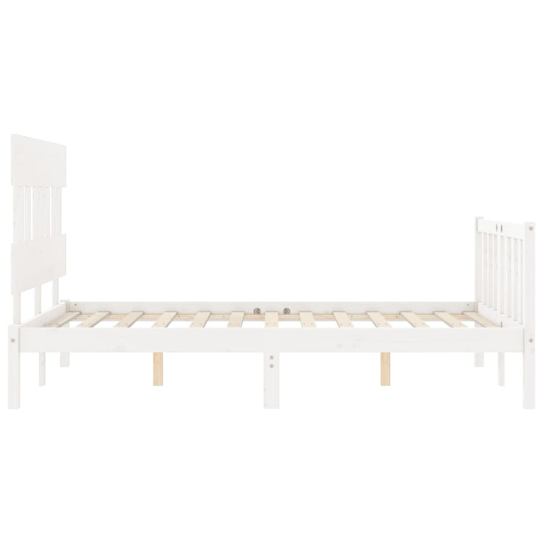 Bedframe met hoofdbord massief hout wit 140x200 cm