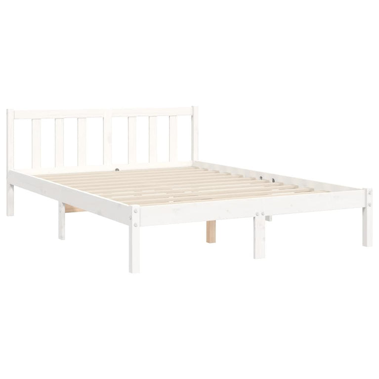 Bedframe met hoofdbord massief hout wit 140x200 cm