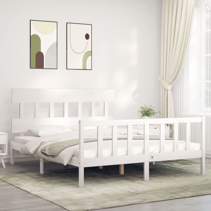 Bedframe met hoofdbord massief hout wit 5 FT King Size