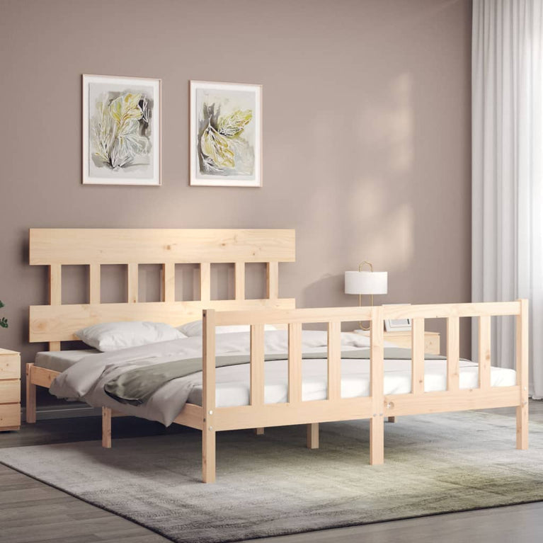 Bedframe met hoofdbord massief hout 160x200 cm