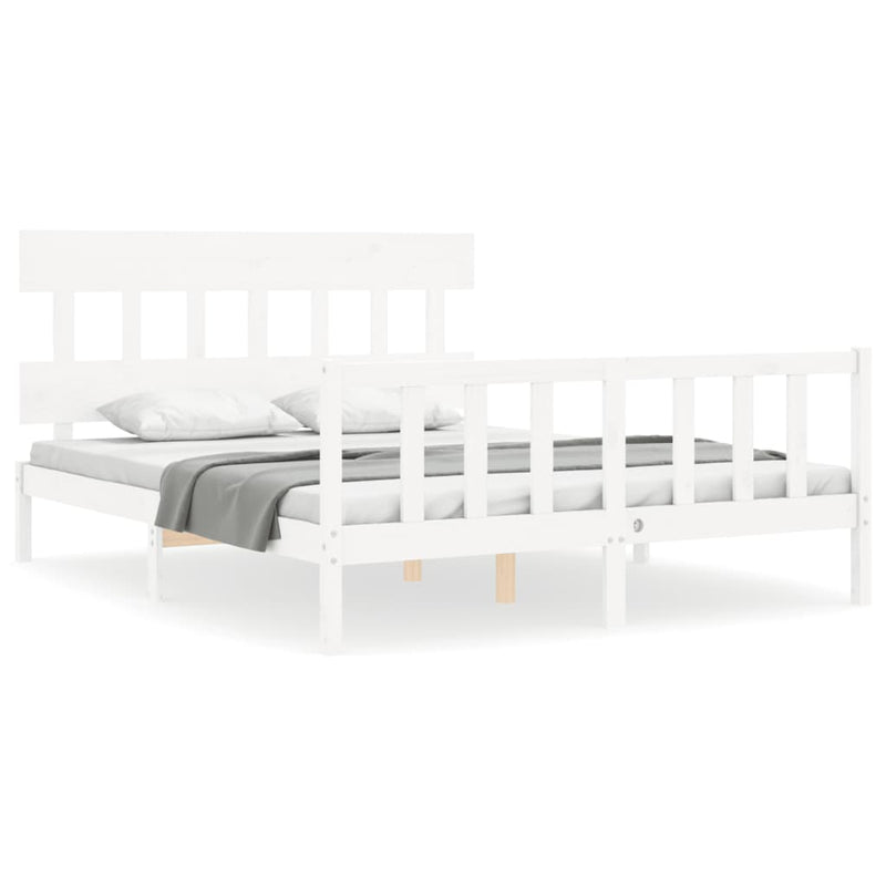 Bedframe met hoofdbord massief hout wit 160x200 cm