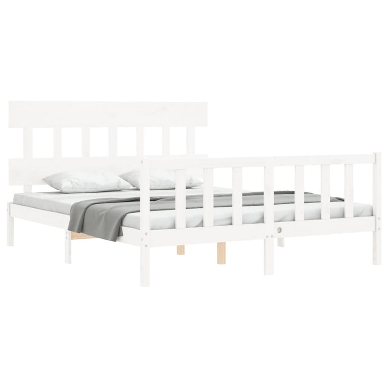 Bedframe met hoofdbord massief hout wit 160x200 cm