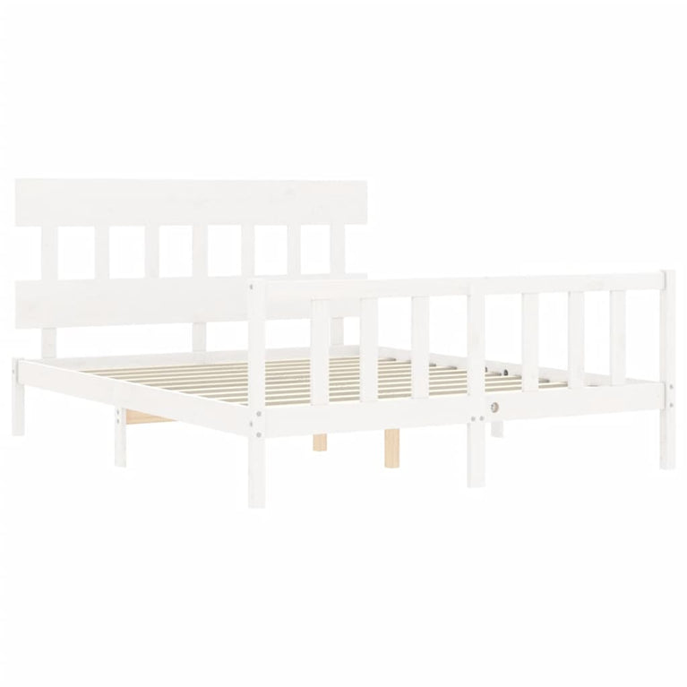Bedframe met hoofdbord massief hout wit 160x200 cm
