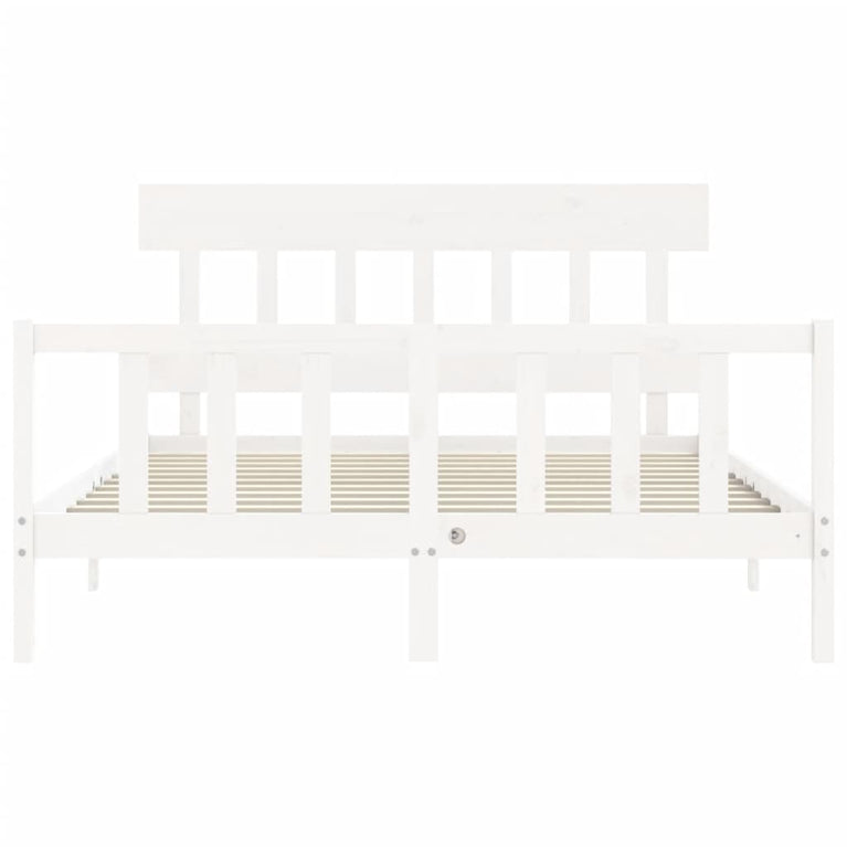 Bedframe met hoofdbord massief hout wit 160x200 cm