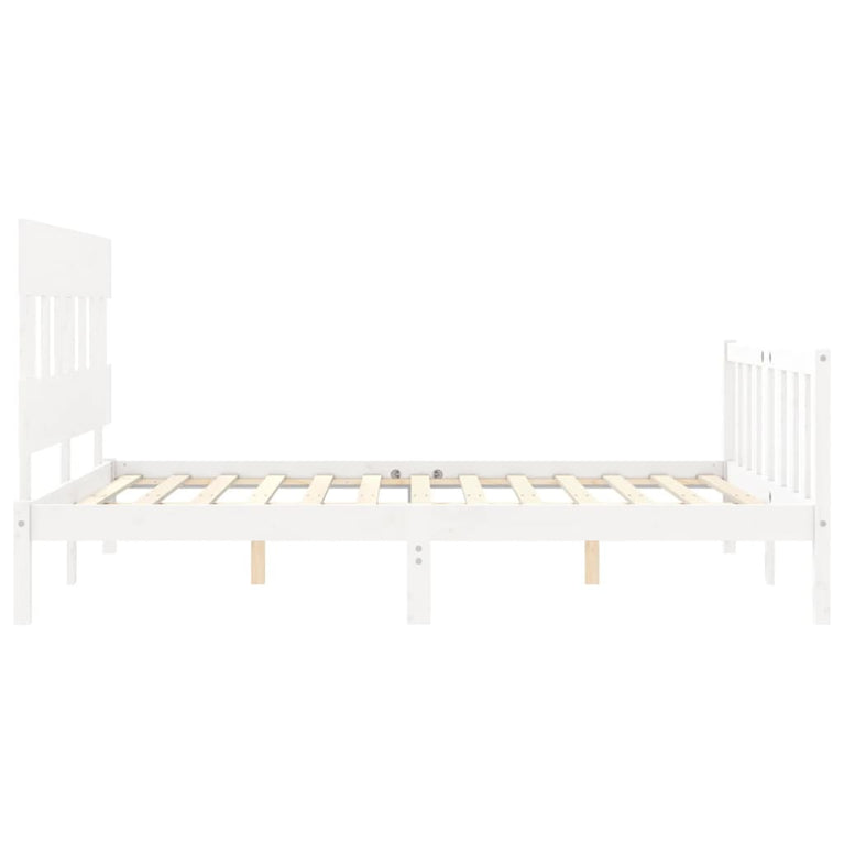 Bedframe met hoofdbord massief hout wit 160x200 cm