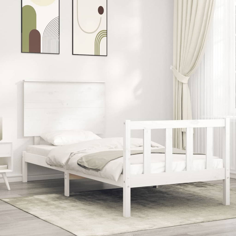Bedframe met hoofdbord massief hout wit 2FT6 Small Single