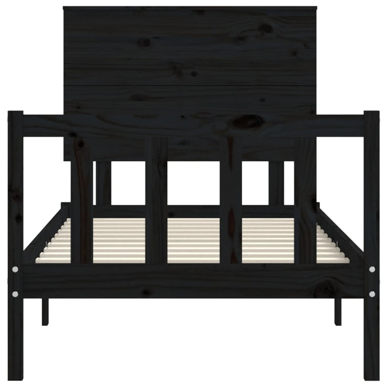 Bedframe met hoofdbord massief hout zwart 2FT6 Small Single