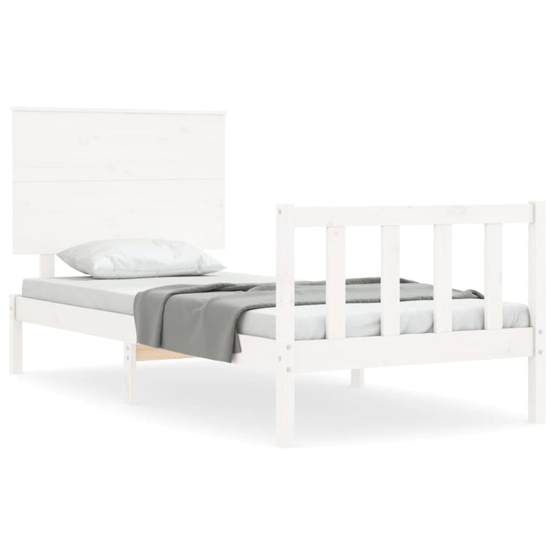 Bedframe met hoofdbord massief hout wit 3FT Single