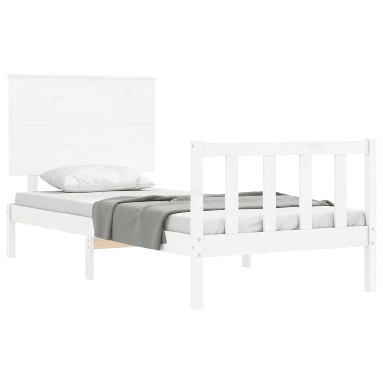 Bedframe met hoofdbord massief hout wit 3FT Single