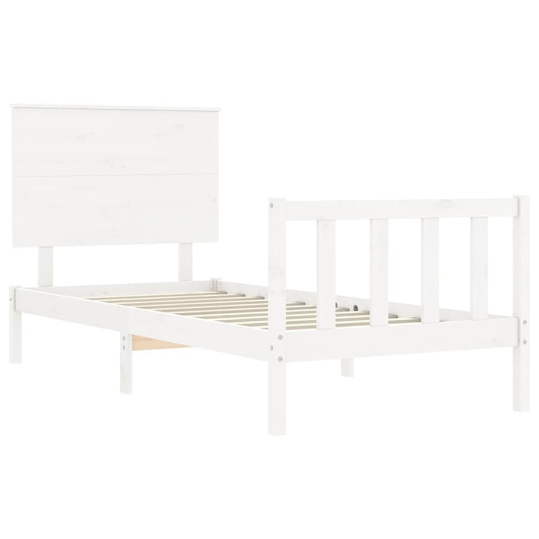 Bedframe met hoofdbord massief hout wit 3FT Single