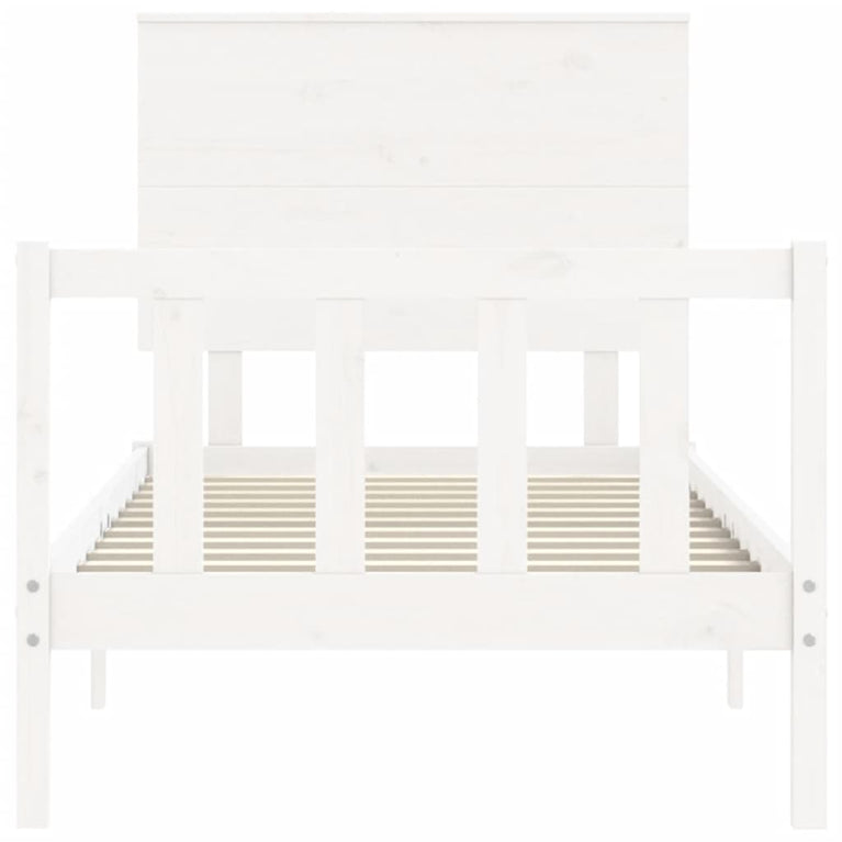 Bedframe met hoofdbord massief hout wit 3FT Single