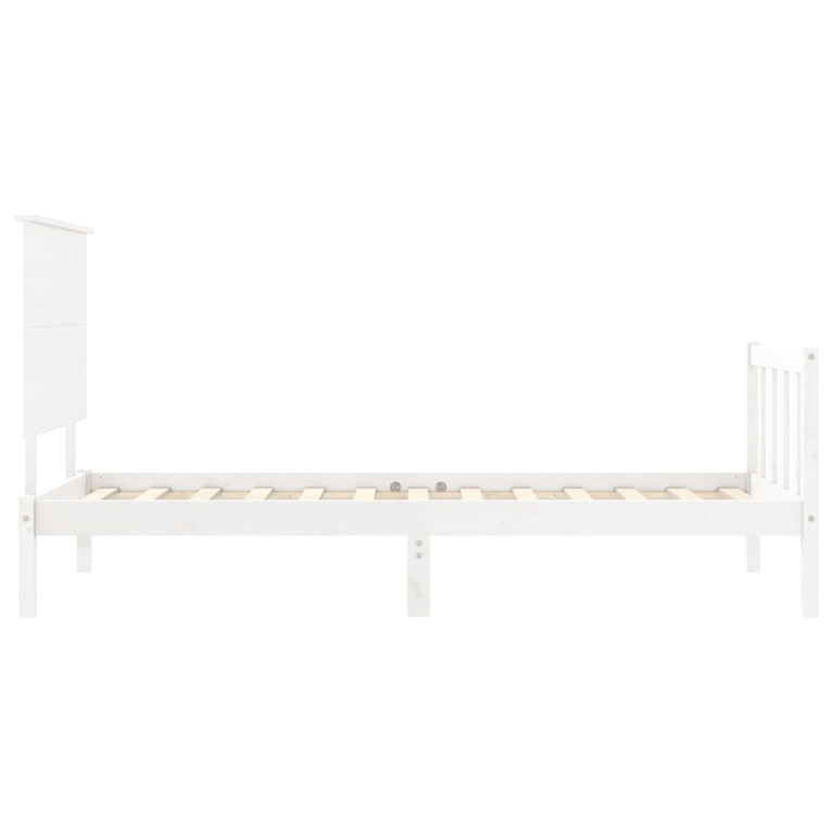 Bedframe met hoofdbord massief hout wit 3FT Single