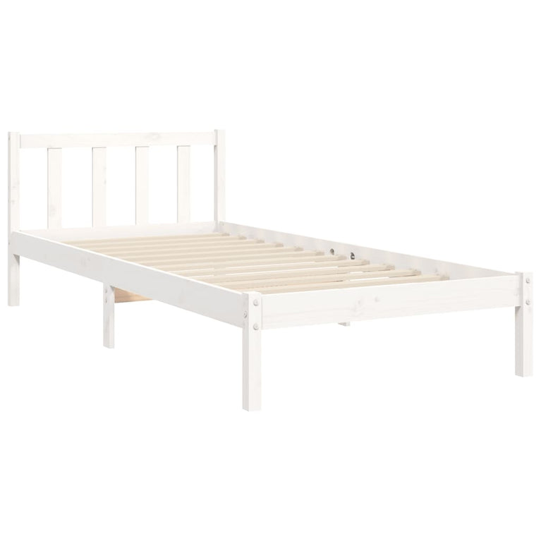 Bedframe met hoofdbord massief hout wit 3FT Single