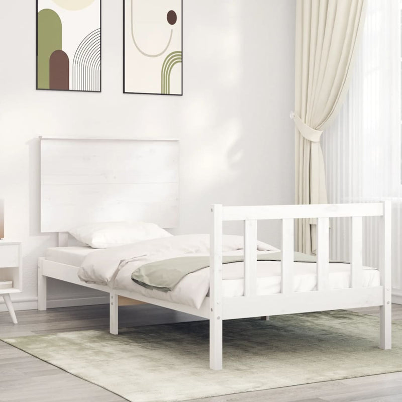 Bedframe met hoofdbord massief hout wit 3FT Single
