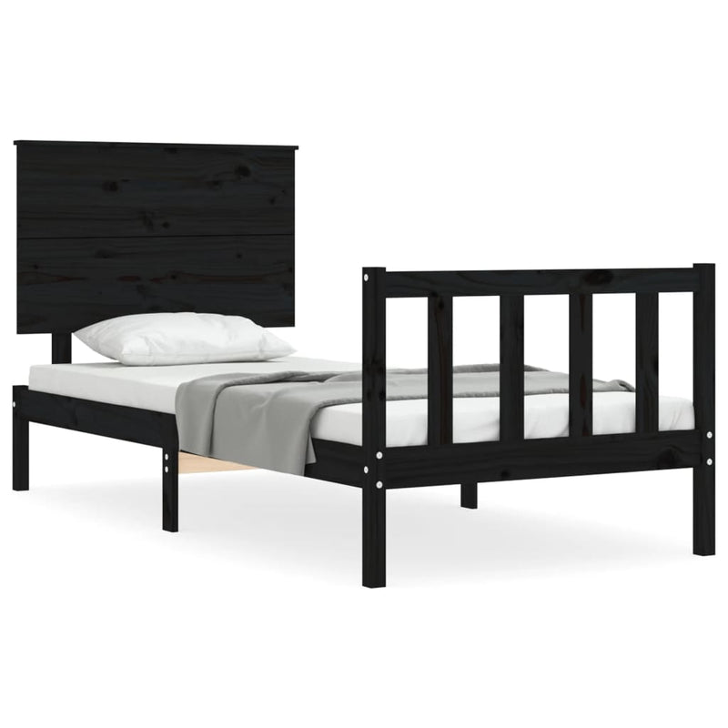 Bedframe met hoofdbord massief hout zwart 3FT Single