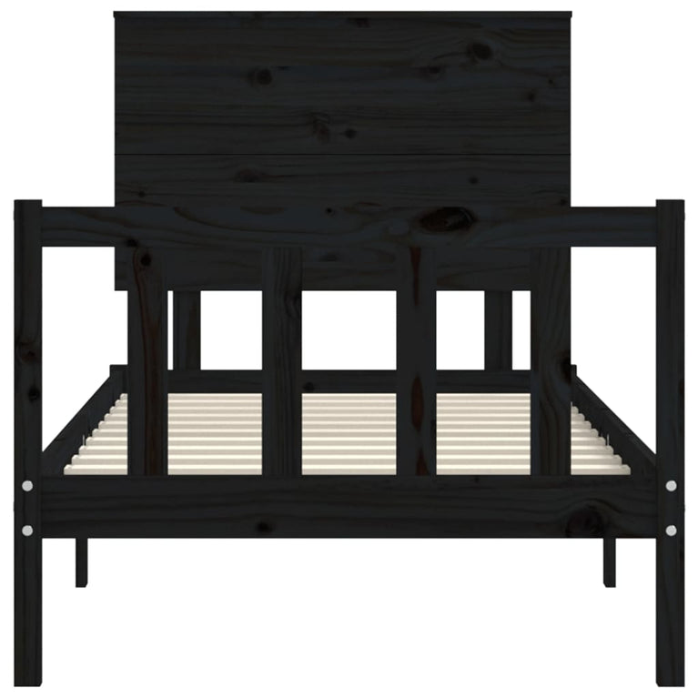 Bedframe met hoofdbord massief hout zwart 3FT Single