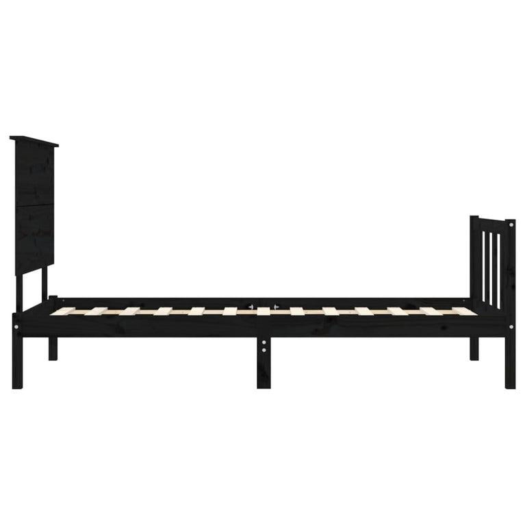Bedframe met hoofdbord massief hout zwart 3FT Single