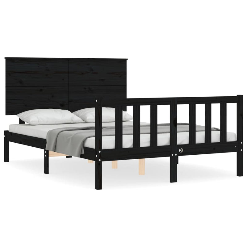 Bedframe met hoofdbord massief hout zwart 4FT Small Double