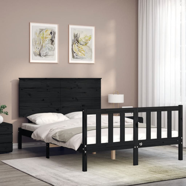 Bedframe met hoofdbord massief hout zwart 4FT Small Double