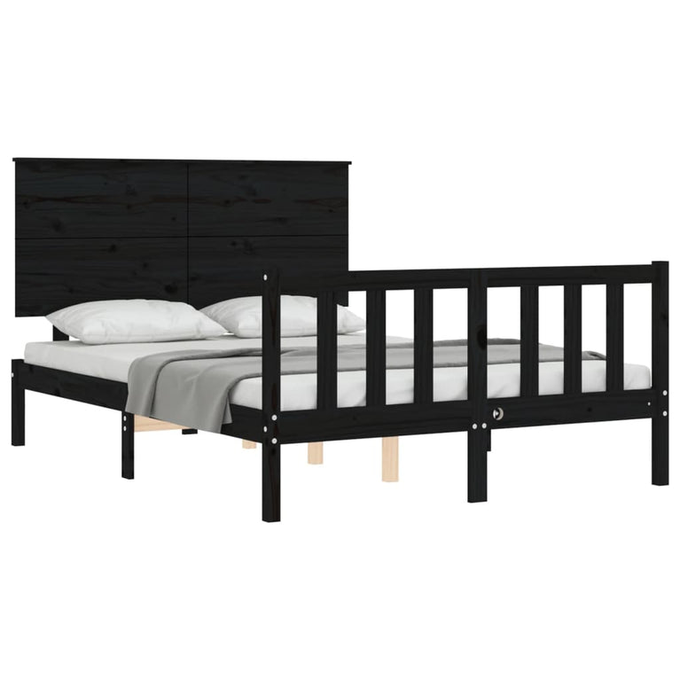 Bedframe met hoofdbord massief hout zwart 4FT Small Double