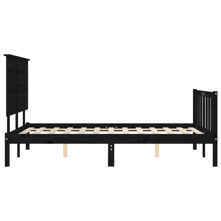 Bedframe met hoofdbord massief hout zwart 4FT Small Double