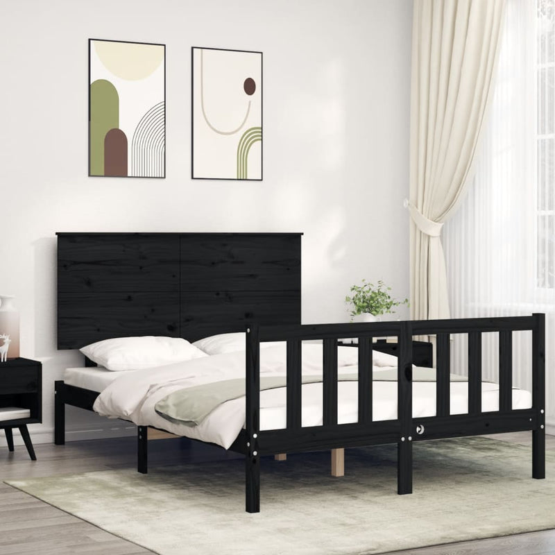 Bedframe met hoofdbord massief hout zwart 4FT Small Double