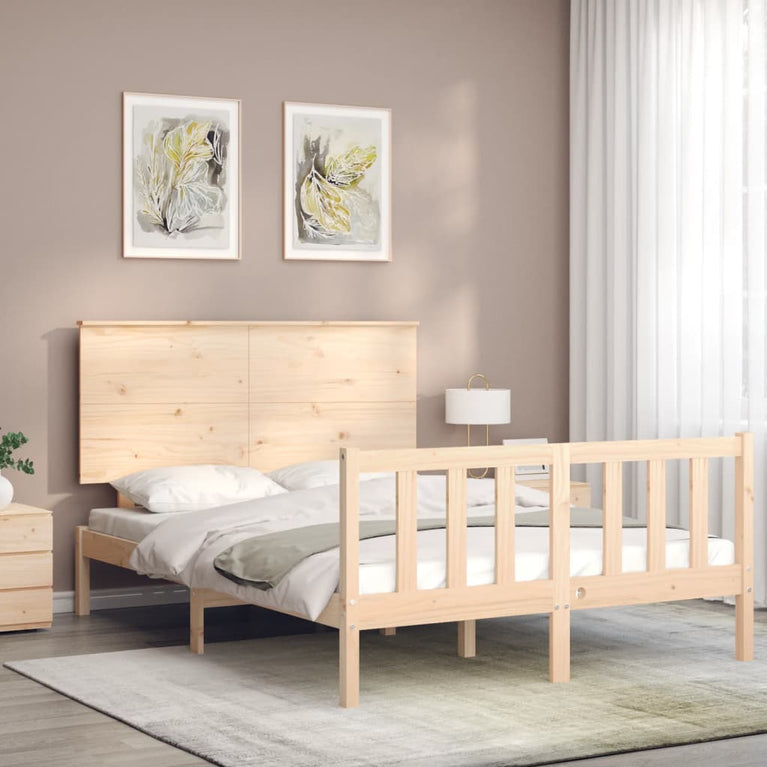 Bedframe met hoofdbord massief hout 4FT6 Double