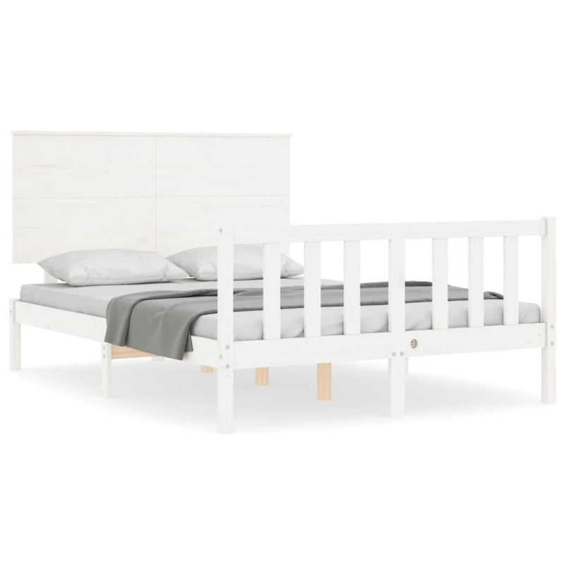 Bedframe met hoofdbord massief hout wit 4FT6 Double