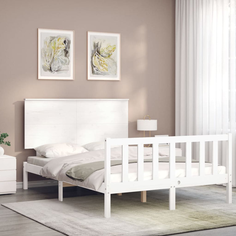 Bedframe met hoofdbord massief hout wit 4FT6 Double