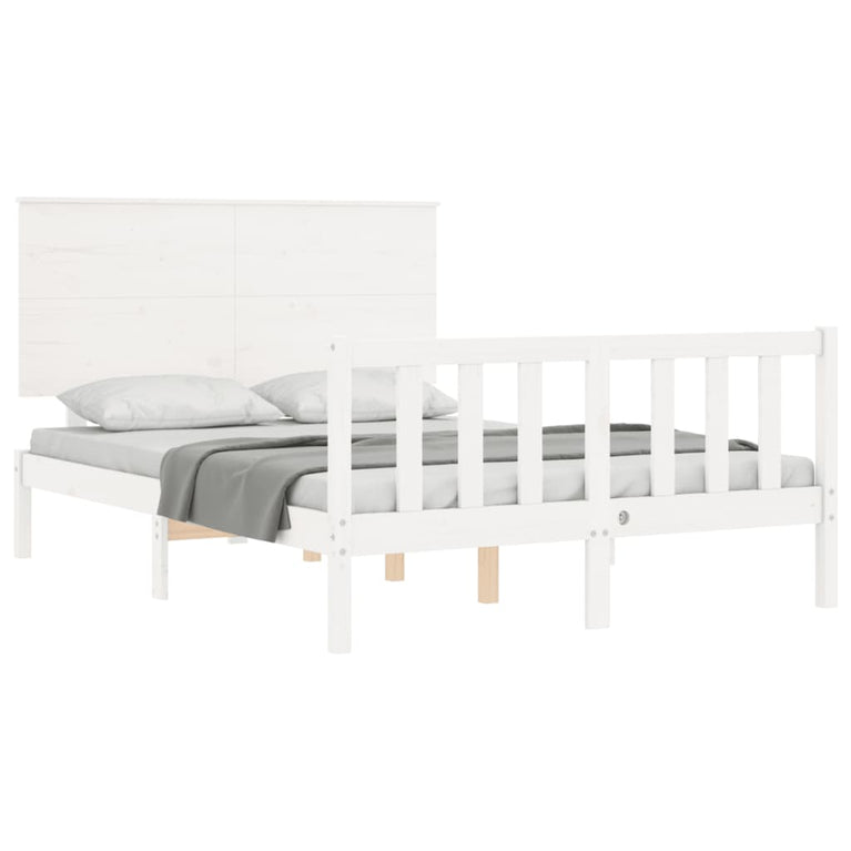 Bedframe met hoofdbord massief hout wit 4FT6 Double