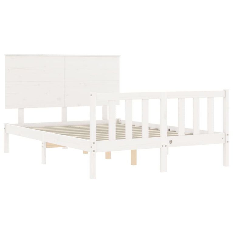 Bedframe met hoofdbord massief hout wit 4FT6 Double