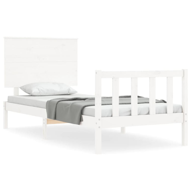 Bedframe met hoofdbord massief hout wit 90x200 cm