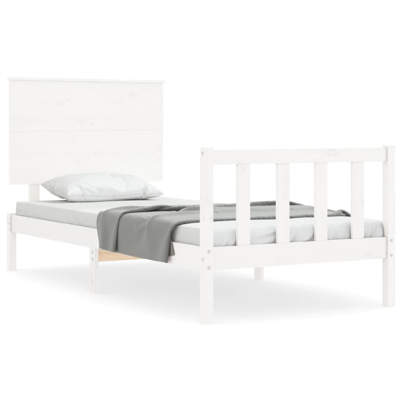 Bedframe met hoofdbord massief hout wit 90x200 cm