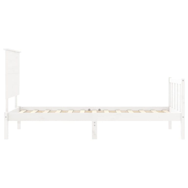 Bedframe met hoofdbord massief hout wit 90x200 cm