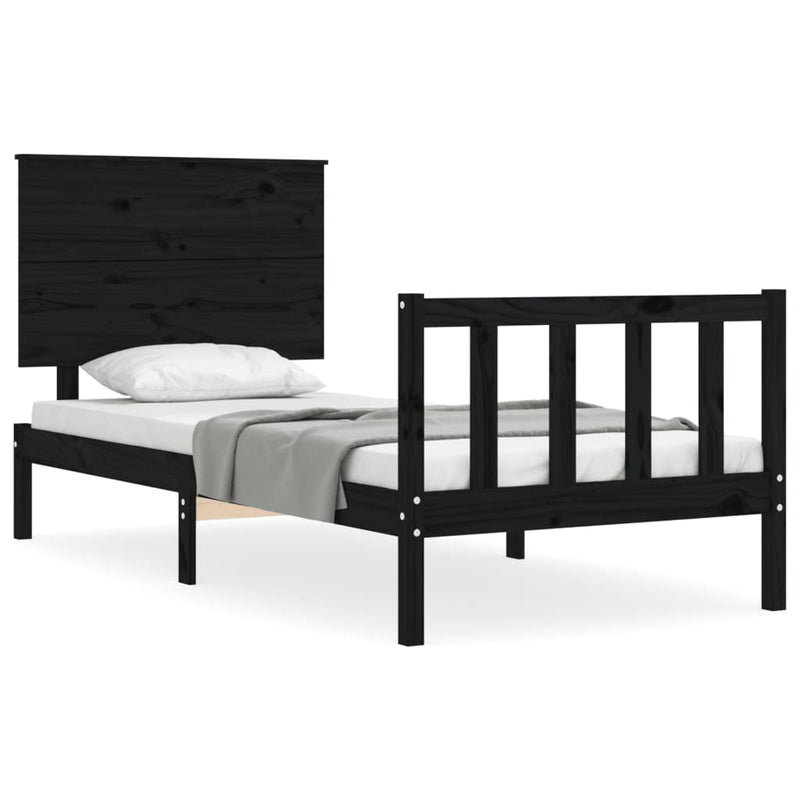 Bedframe met hoofdbord massief hout zwart 100x200 cm