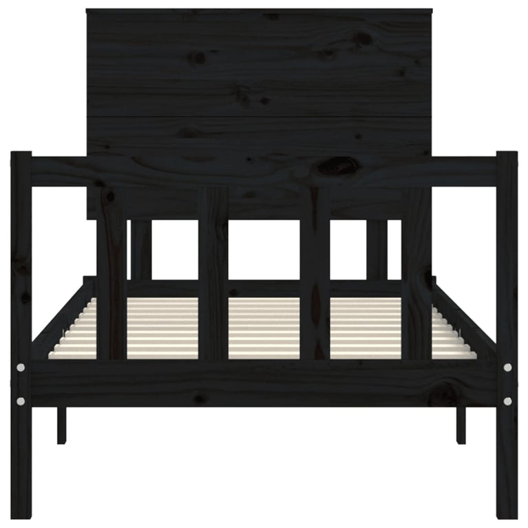Bedframe met hoofdbord massief hout zwart 100x200 cm