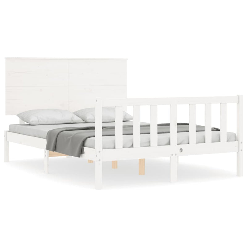Bedframe met hoofdbord massief hout wit 140x200 cm