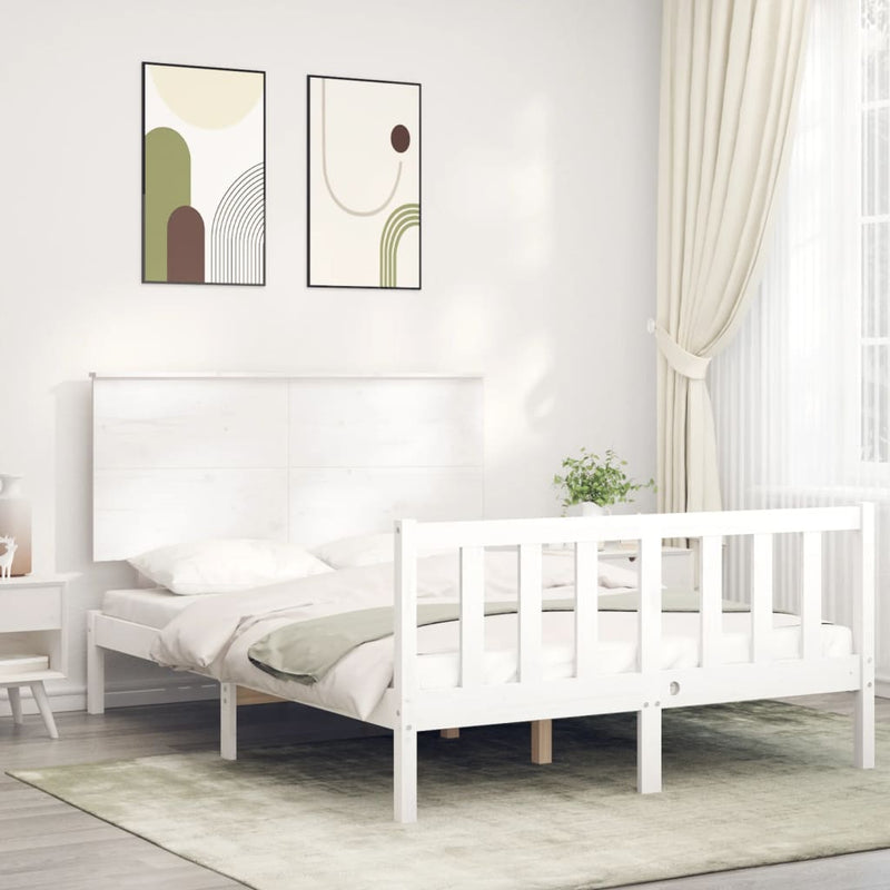 Bedframe met hoofdbord massief hout wit 140x200 cm