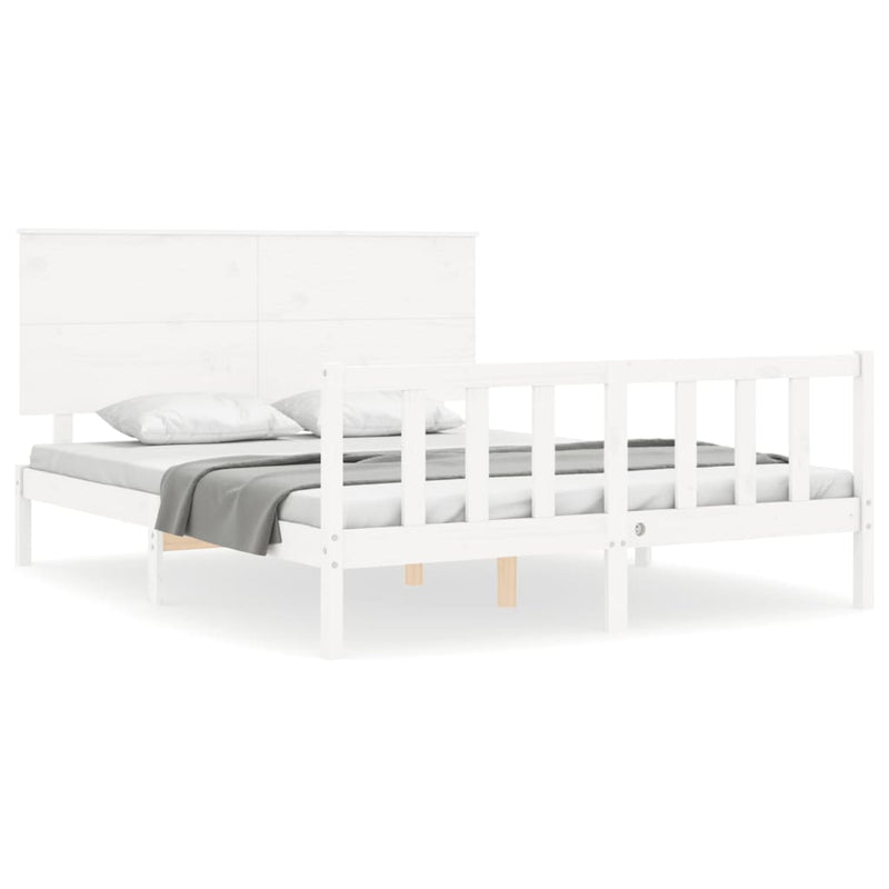 Bedframe met hoofdbord massief hout wit 5 FT King Size