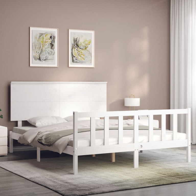 Bedframe met hoofdbord massief hout wit 5 FT King Size