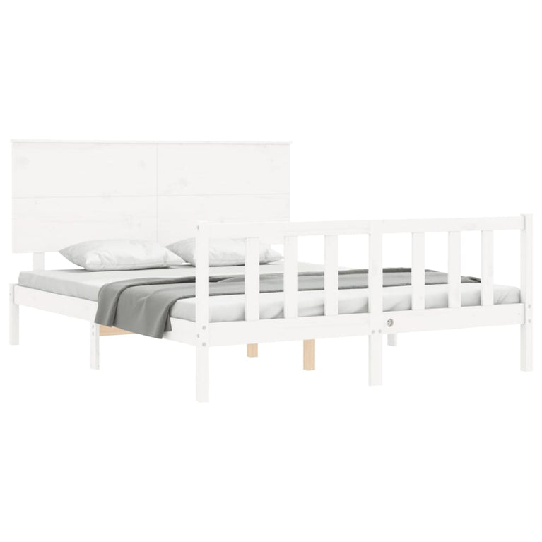 Bedframe met hoofdbord massief hout wit 5 FT King Size