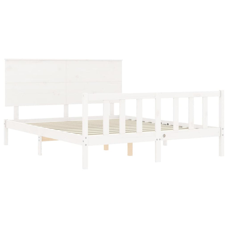 Bedframe met hoofdbord massief hout wit 5 FT King Size
