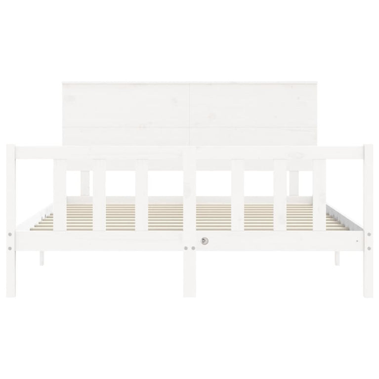 Bedframe met hoofdbord massief hout wit 5 FT King Size