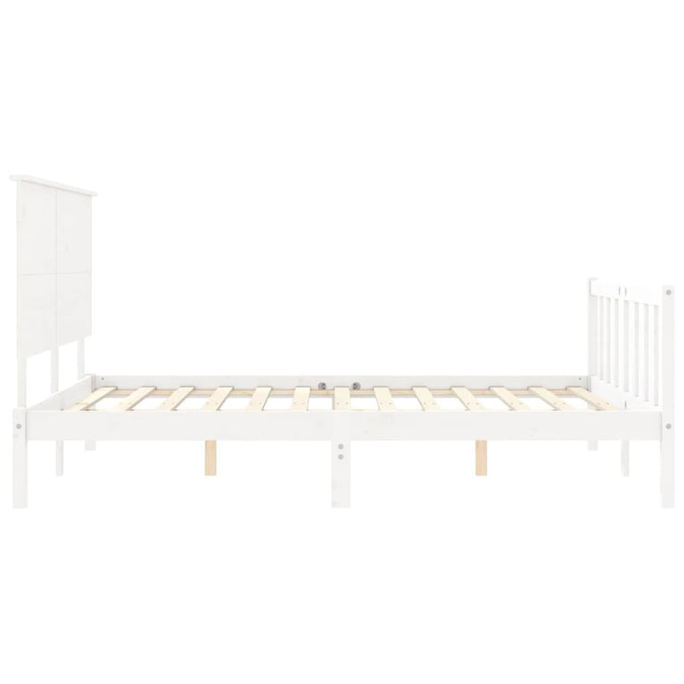 Bedframe met hoofdbord massief hout wit 5 FT King Size